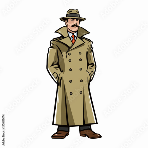 Vector illustration of a man in a trench coat. Vector image