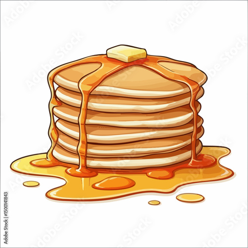 Stack of Pancakes with Syrup and Butter. Vector image