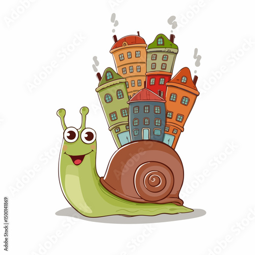 Snail Carrying Small BuildingsVector image