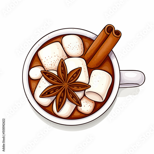 Hot Chocolate with Marshmallows and Spices. Vector image