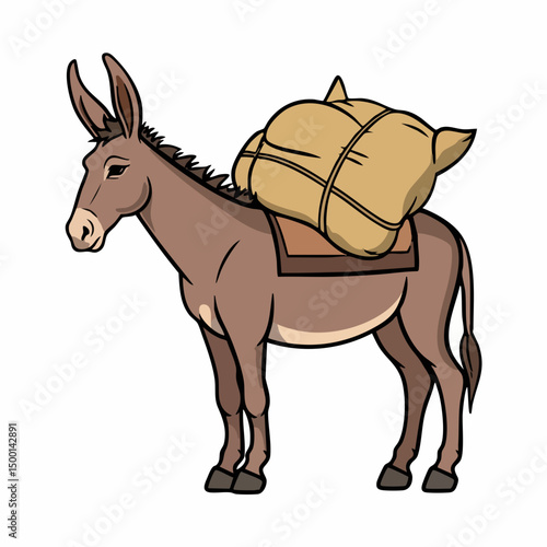 Donkey Carrying a Bundled Load. Vector image
