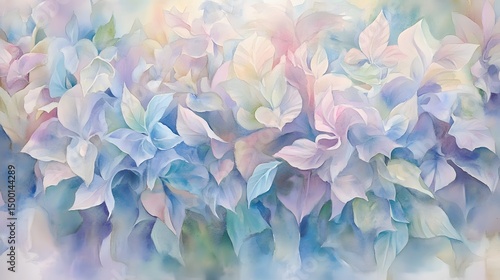 Soft Pastel Hydrangea Watercolor Painting, Delicate Floral Art Print, Tranquil Blue Purple Flower Blooms