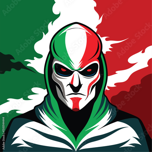 Scary Halloween zombie monster with an evil expression and a dark mask, illustrated as a creepy cartoon art head