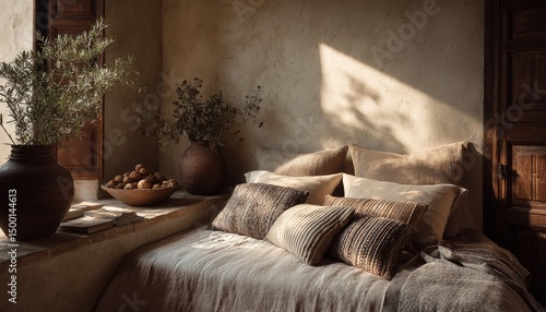 Cozy Bedroom Interior With Natural Light and Soft Textiles Highlighting Tranq...