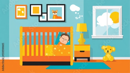 Cozy sleep environment for a child in a bright bedroom digital art cheerful vibes serene atmosphere