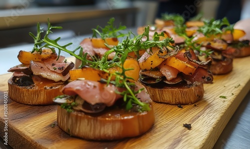 Office catering with assorted canapés. AI generated illustration.