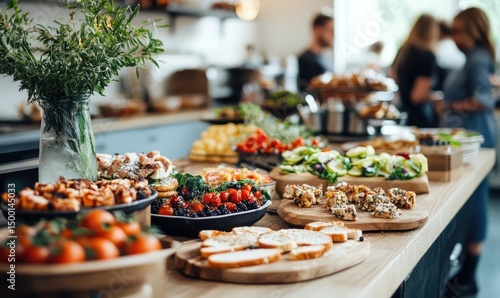 Office catering with assorted canapés. AI generated illustration.