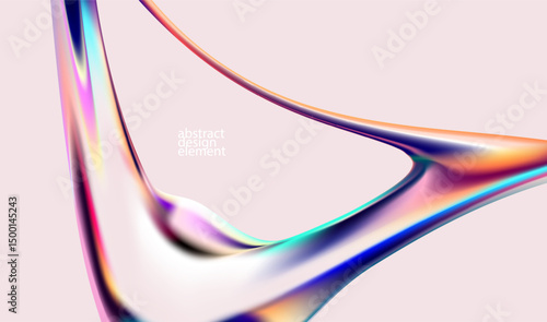 3D Holographic liquid shapes. Colorful iridescent bubble on white background. Abstract vector frame.