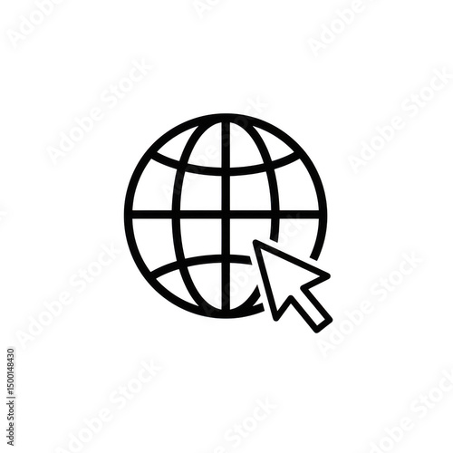 Globe icon with cursor click isolated on transparent background