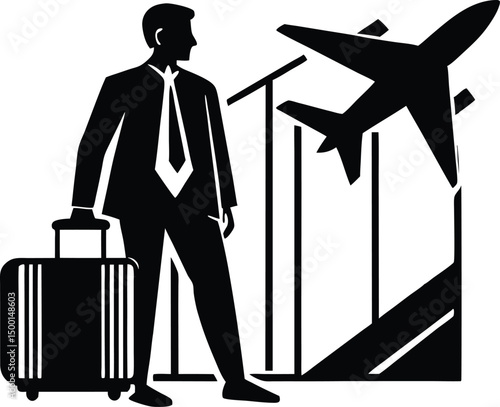 man with suitcase at airport silhouette
