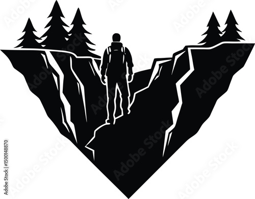hiker on canyon edge silhouette