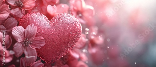 Heart Among Pink Blossoms in a Sunlit Garden During Springtime Warmth and Beauty