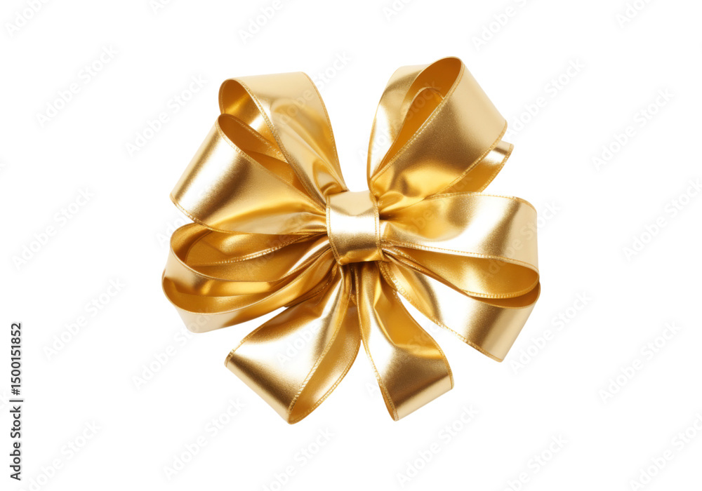 Elegant gold satin ribbon bow isolated on a white background, Png Transparent Background Elegant gold satin ribbon bow isolated on a white background, Png Transparent Background