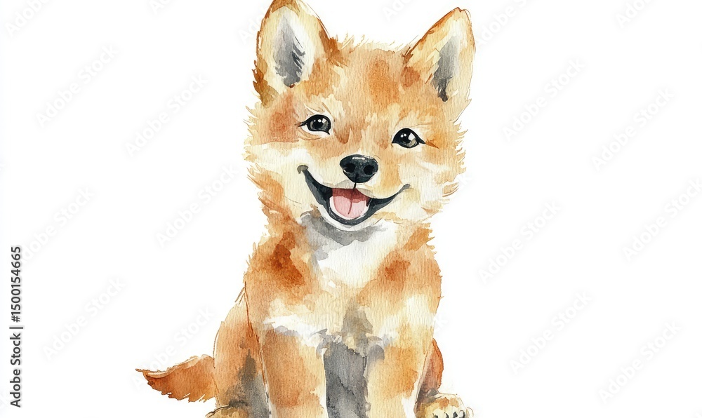 Obraz premium Happy kid wolf doll, watercolor style. AI generated illustration.