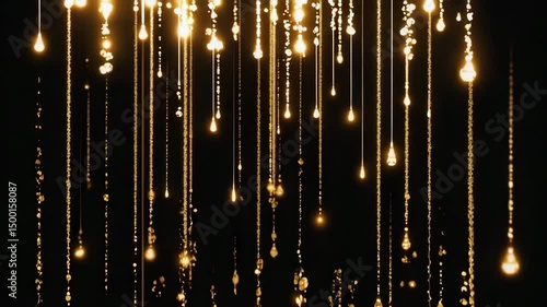 Glowing golden lights falling like rain in abstract motion background