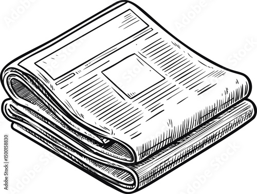 Detailed black and white illustration of a folded newspaper. Vector illustration