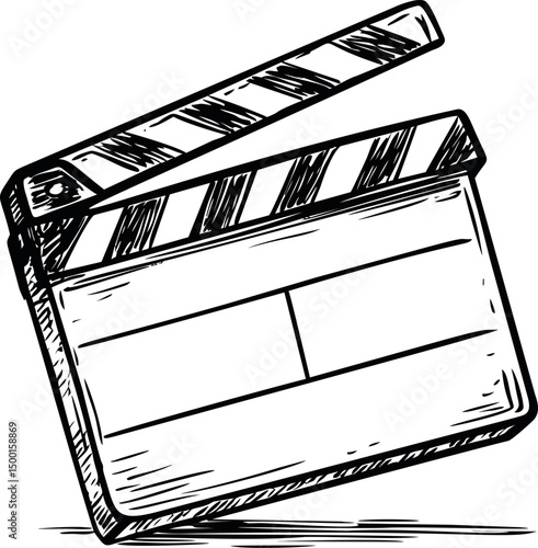Black and white sketch of a movie clapperboard for film production concept. Vector illustration
