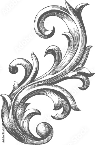 Elegant black and white baroque ornament with intricate details, vintage style. Vector illustration