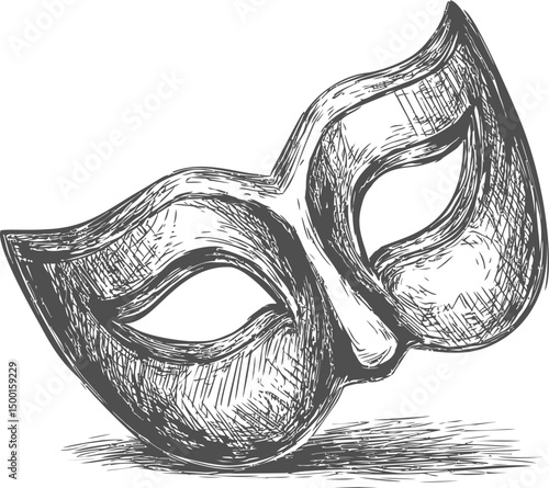 Elegant sketch of a masquerade mask with intricate shading and details. Vector illustration
