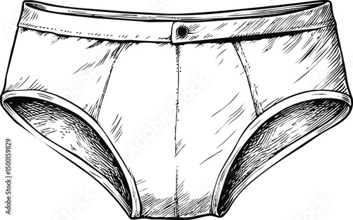 Detailed black and white sketch of classic men's briefs underwear. Vector illustration