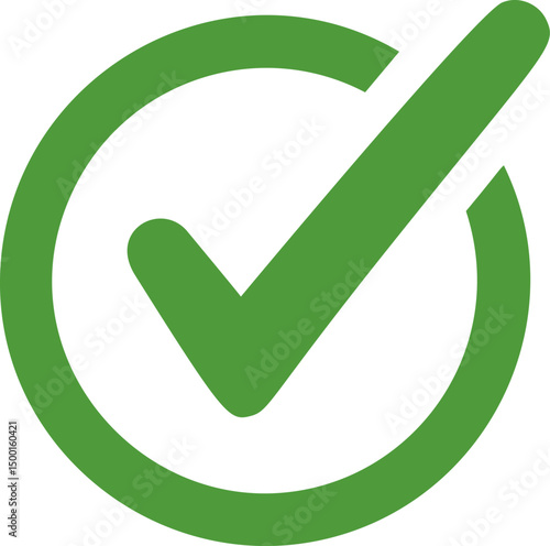 Green check mark icon symbolizing correctness and approval. Vector illustration