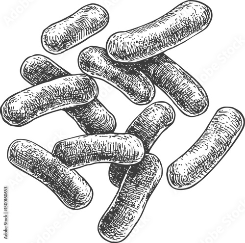 Detailed sketch of a bacterium arranged randomly. Vector illustration