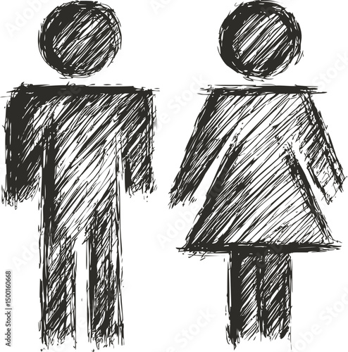 Sketch style restroom sign in black and white, conceptual illustration. Vector illustration