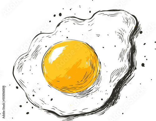 Artistic illustration of a fried egg with vibrant yellow yolk. Vector illustration