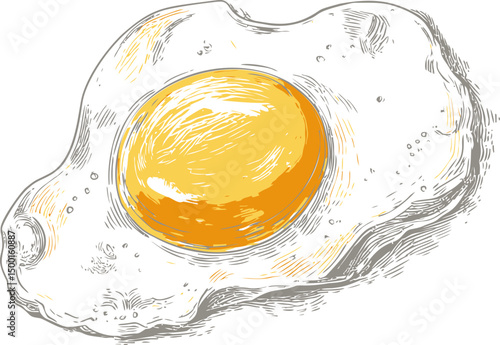 Illustration of a fried egg with detailed texture. Vector illustration in sketch style
