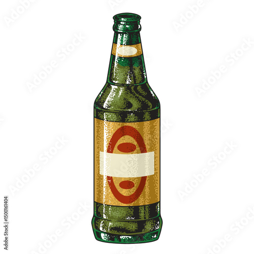 Bottle of beer with a vintage design on a table