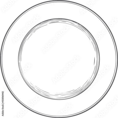 Simple monochrome illustration of a plate with circular patterns. Vector illustration in sketch style