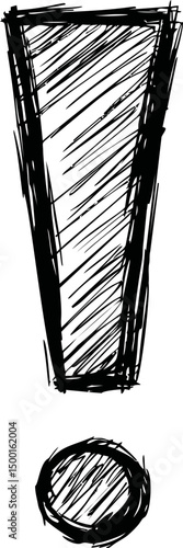 Sketched exclamation mark with rough black lines. Vector illustration