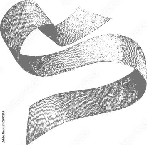 Vintage engraving of a grey ribbon swirling gracefully in mid-air. Vector illustration