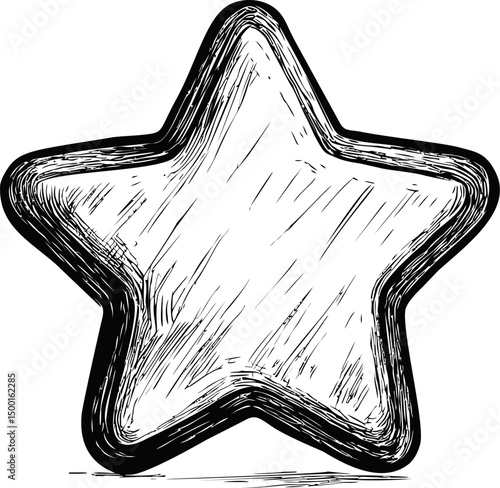 Hand-drawn black and white star with sketchy texture. Vector illustration