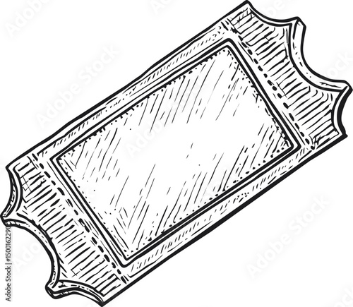 Hand-drawn sketch of a vintage ticket with detailed lines for events. Vector illustration