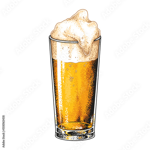 Chilled beer in a glass with foamy head