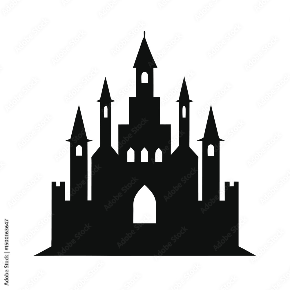 Obraz premium Silhouette of a medieval castle in black color isolated on a white background