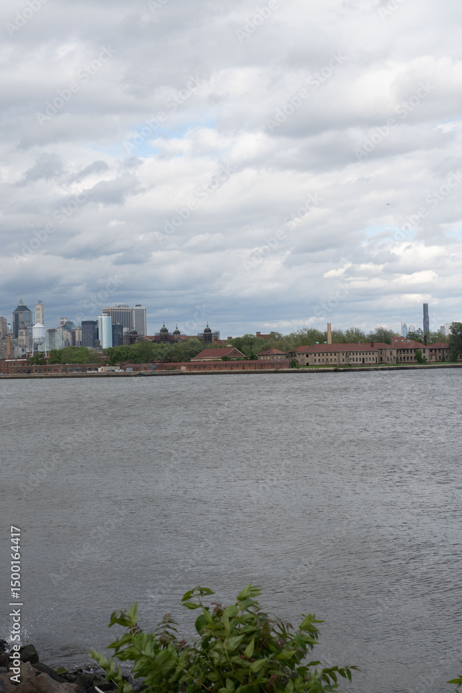 Naklejka premium Liberty State Park with Statue of Liberty, Ellis Island, and Green Ring in Jersey City, New Jersey