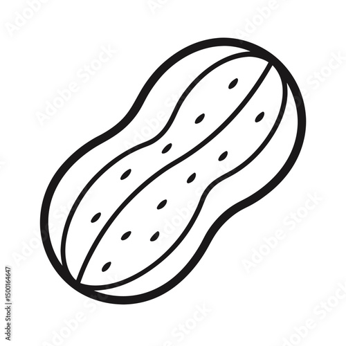 Simple black and white line art illustration of a peanut isolated on white background
