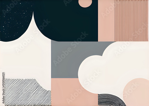 Geometric Abstraction: A modern artistic composition unfolds, blending soft hues and structured shapes to evoke a sense of harmony and balance.