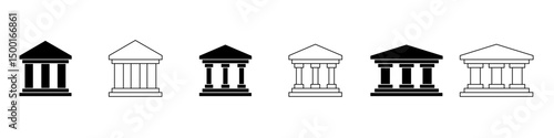 Bank or museum icon with columns. Sign of architectural building of theater, court or administration house. Vector illustration.