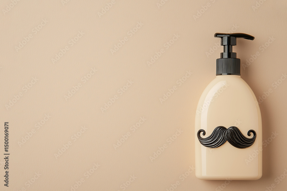 Obraz premium cosmetic bottle with mustache, copy space, men's care and spa concept