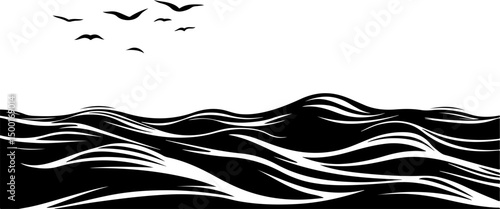minimalist graphic of ocean with birds