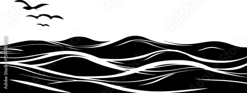 minimalist graphic of ocean with birds