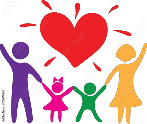 Loving Family with Children and Heart Symbolizing Unity