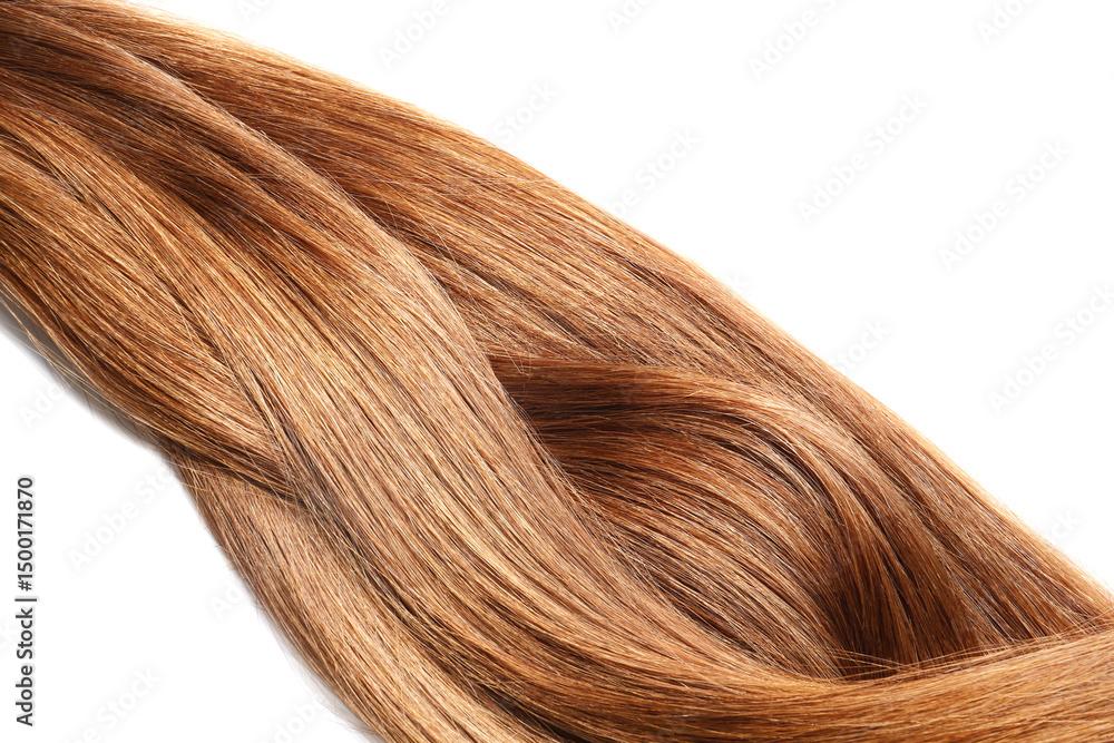 Fototapeta premium Locks of healthy shiny hair on white background