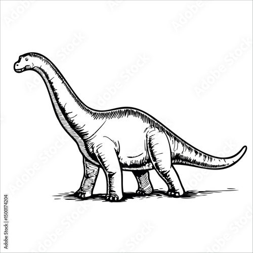 A detailed sketch of a long-necked dinosaur, resembling a Brachiosaurus. 