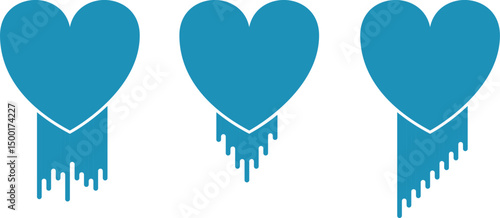 simple blue hearts as icons, feelings and emotions with liquid drips.