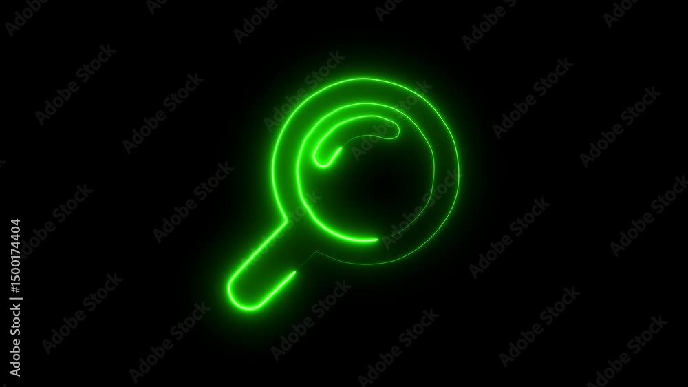 Magnifying glass icon with search icon. zoom icon. Outline neon search icon on black background. Magnifying glass icon with search icon. zoom icon. Outline neon search icon on black background.