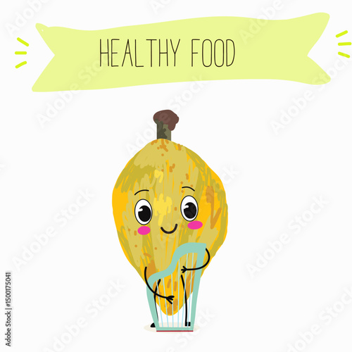 lucuma fruit cute funny cheerful characters with different poses and emotions. Vector hand drawnvector illistration.